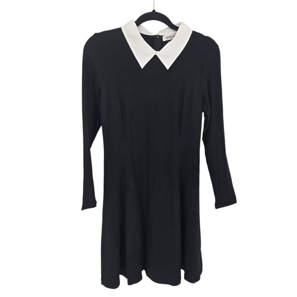 Aphratti womens medium black white long sleeve knee length dress wednesday